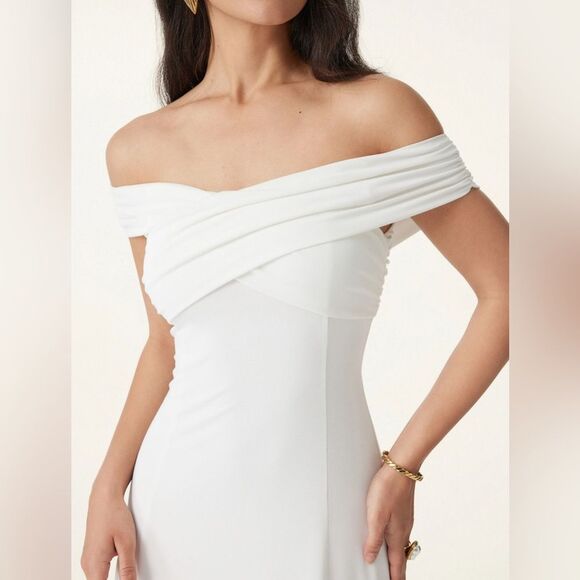 New OGL Eco-SkinKiss® Flowy Criss Cross Off-shoulder Midi Brami Dress Rose Mauve - Picture 12 of 15